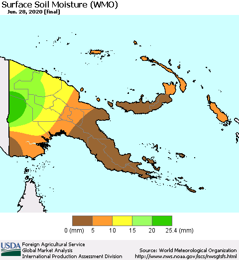 Papua New Guinea Surface Soil Moisture (WMO) Thematic Map For 6/22/2020 - 6/28/2020