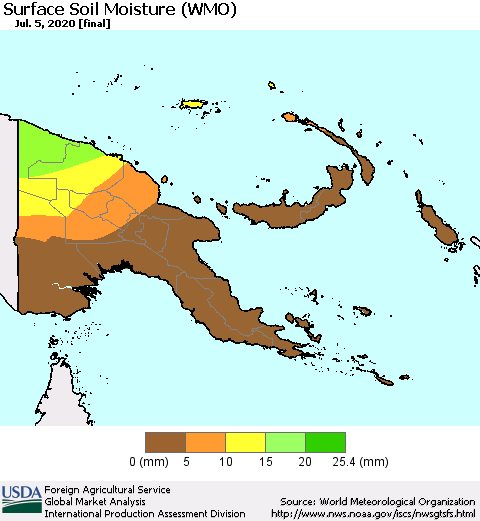 Papua New Guinea Surface Soil Moisture (WMO) Thematic Map For 6/29/2020 - 7/5/2020