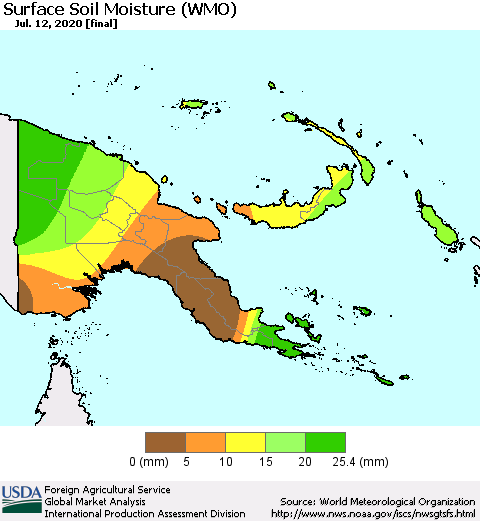 Papua New Guinea Surface Soil Moisture (WMO) Thematic Map For 7/6/2020 - 7/12/2020