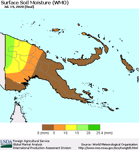 Papua New Guinea Surface Soil Moisture (WMO) Thematic Map For 7/13/2020 - 7/19/2020