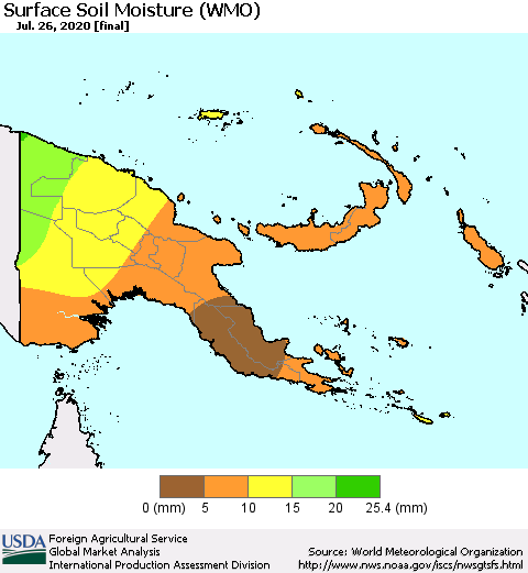 Papua New Guinea Surface Soil Moisture (WMO) Thematic Map For 7/20/2020 - 7/26/2020