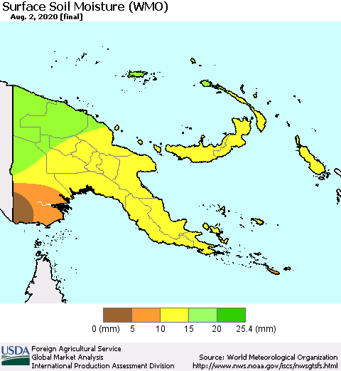 Papua New Guinea Surface Soil Moisture (WMO) Thematic Map For 7/27/2020 - 8/2/2020