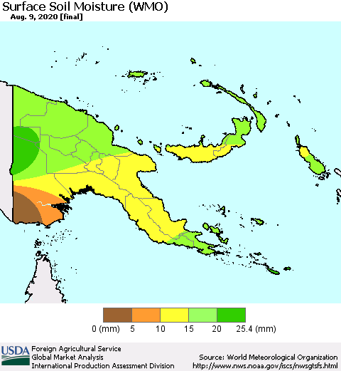 Papua New Guinea Surface Soil Moisture (WMO) Thematic Map For 8/3/2020 - 8/9/2020