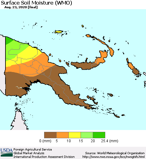 Papua New Guinea Surface Soil Moisture (WMO) Thematic Map For 8/17/2020 - 8/23/2020