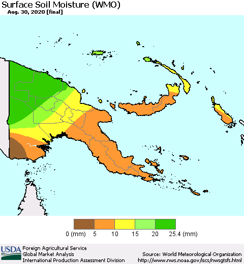 Papua New Guinea Surface Soil Moisture (WMO) Thematic Map For 8/24/2020 - 8/30/2020