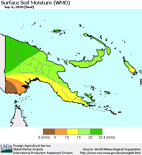 Papua New Guinea Surface Soil Moisture (WMO) Thematic Map For 8/31/2020 - 9/6/2020