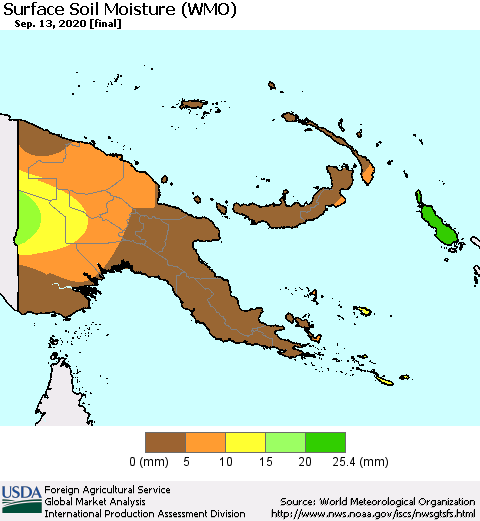 Papua New Guinea Surface Soil Moisture (WMO) Thematic Map For 9/7/2020 - 9/13/2020