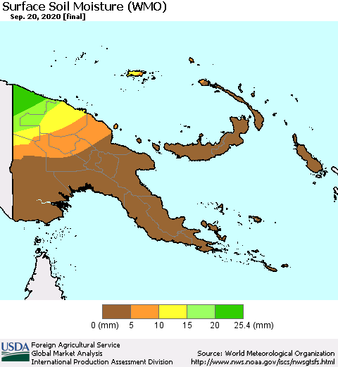 Papua New Guinea Surface Soil Moisture (WMO) Thematic Map For 9/14/2020 - 9/20/2020