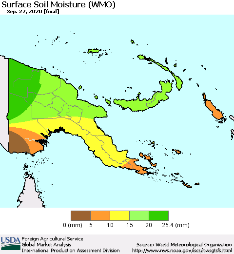 Papua New Guinea Surface Soil Moisture (WMO) Thematic Map For 9/21/2020 - 9/27/2020