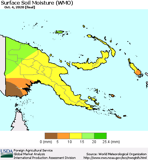 Papua New Guinea Surface Soil Moisture (WMO) Thematic Map For 9/28/2020 - 10/4/2020