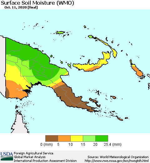 Papua New Guinea Surface Soil Moisture (WMO) Thematic Map For 10/5/2020 - 10/11/2020