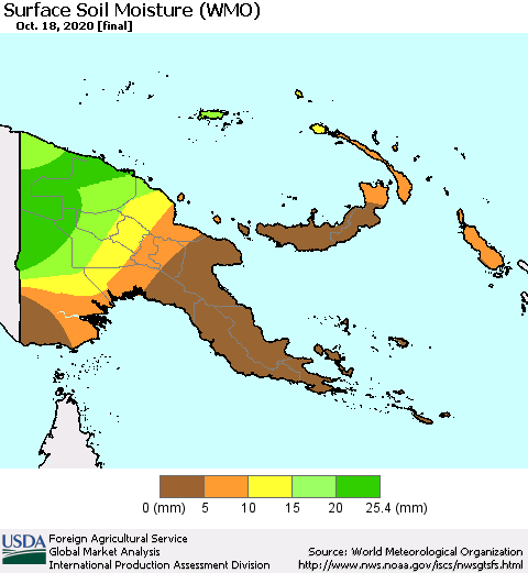 Papua New Guinea Surface Soil Moisture (WMO) Thematic Map For 10/12/2020 - 10/18/2020