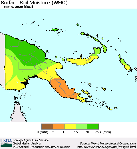 Papua New Guinea Surface Soil Moisture (WMO) Thematic Map For 11/2/2020 - 11/8/2020