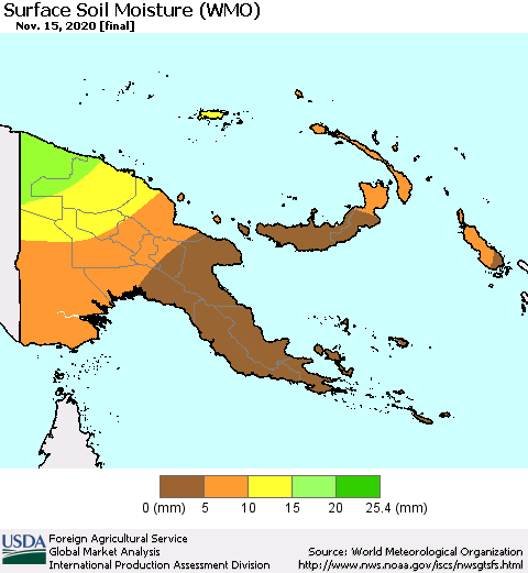 Papua New Guinea Surface Soil Moisture (WMO) Thematic Map For 11/9/2020 - 11/15/2020