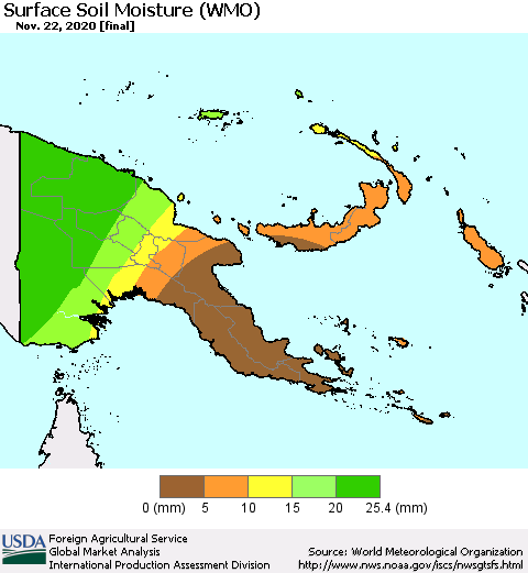 Papua New Guinea Surface Soil Moisture (WMO) Thematic Map For 11/16/2020 - 11/22/2020