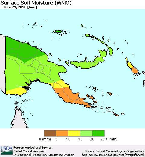 Papua New Guinea Surface Soil Moisture (WMO) Thematic Map For 11/23/2020 - 11/29/2020