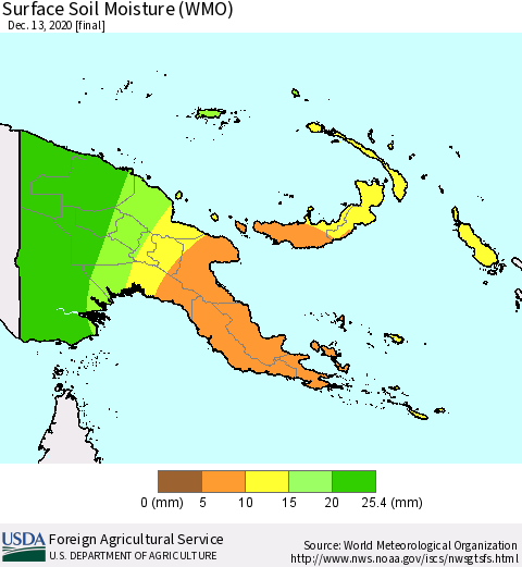 Papua New Guinea Surface Soil Moisture (WMO) Thematic Map For 12/7/2020 - 12/13/2020