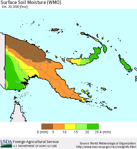 Papua New Guinea Surface Soil Moisture (WMO) Thematic Map For 12/14/2020 - 12/20/2020