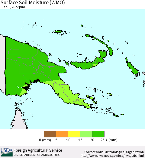 Papua New Guinea Surface Soil Moisture (WMO) Thematic Map For 1/3/2022 - 1/9/2022