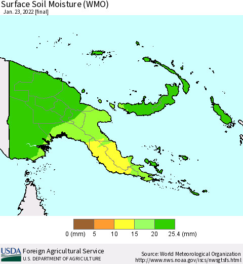 Papua New Guinea Surface Soil Moisture (WMO) Thematic Map For 1/17/2022 - 1/23/2022