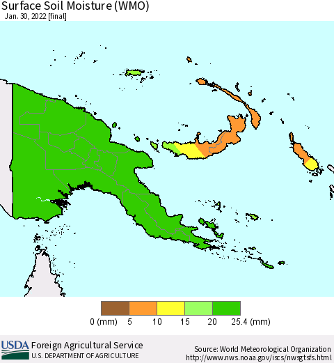 Papua New Guinea Surface Soil Moisture (WMO) Thematic Map For 1/24/2022 - 1/30/2022