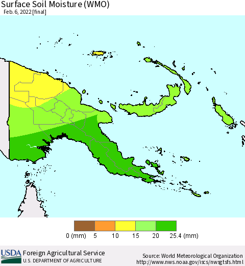 Papua New Guinea Surface Soil Moisture (WMO) Thematic Map For 1/31/2022 - 2/6/2022