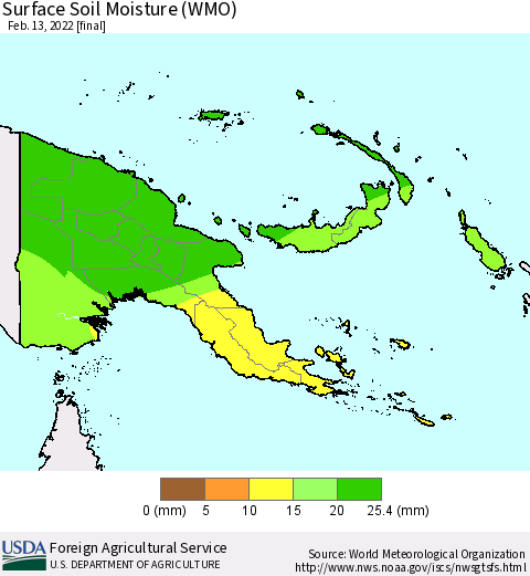Papua New Guinea Surface Soil Moisture (WMO) Thematic Map For 2/7/2022 - 2/13/2022