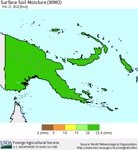Papua New Guinea Surface Soil Moisture (WMO) Thematic Map For 2/21/2022 - 2/27/2022