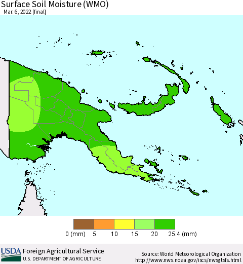 Papua New Guinea Surface Soil Moisture (WMO) Thematic Map For 2/28/2022 - 3/6/2022