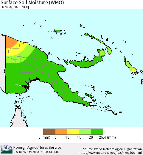 Papua New Guinea Surface Soil Moisture (WMO) Thematic Map For 3/14/2022 - 3/20/2022