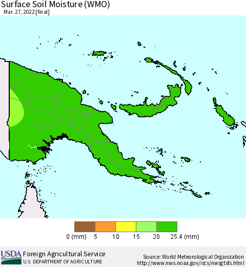 Papua New Guinea Surface Soil Moisture (WMO) Thematic Map For 3/21/2022 - 3/27/2022