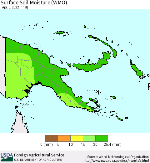 Papua New Guinea Surface Soil Moisture (WMO) Thematic Map For 3/28/2022 - 4/3/2022