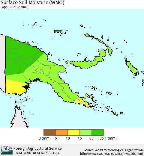 Papua New Guinea Surface Soil Moisture (WMO) Thematic Map For 4/4/2022 - 4/10/2022