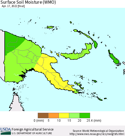 Papua New Guinea Surface Soil Moisture (WMO) Thematic Map For 4/11/2022 - 4/17/2022