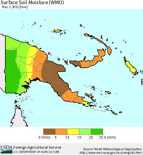 Papua New Guinea Surface Soil Moisture (WMO) Thematic Map For 4/25/2022 - 5/1/2022