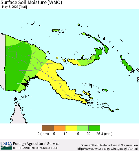Papua New Guinea Surface Soil Moisture (WMO) Thematic Map For 5/2/2022 - 5/8/2022