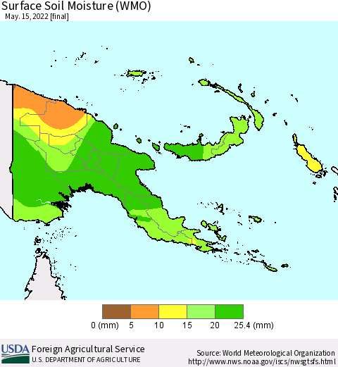 Papua New Guinea Surface Soil Moisture (WMO) Thematic Map For 5/9/2022 - 5/15/2022