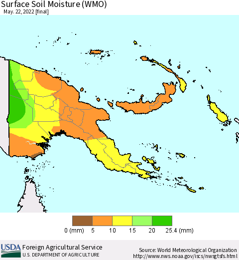 Papua New Guinea Surface Soil Moisture (WMO) Thematic Map For 5/16/2022 - 5/22/2022