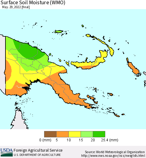 Papua New Guinea Surface Soil Moisture (WMO) Thematic Map For 5/23/2022 - 5/29/2022