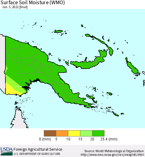 Papua New Guinea Surface Soil Moisture (WMO) Thematic Map For 5/30/2022 - 6/5/2022