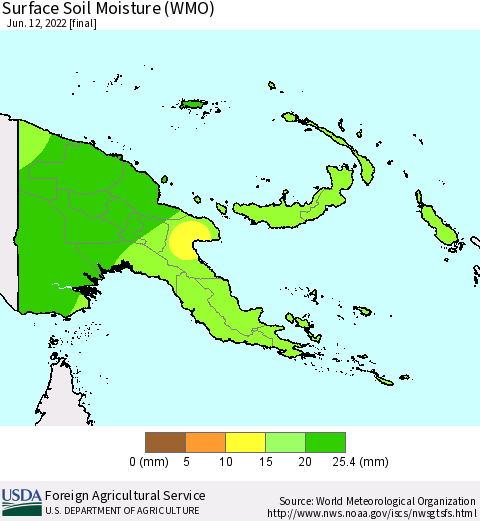 Papua New Guinea Surface Soil Moisture (WMO) Thematic Map For 6/6/2022 - 6/12/2022