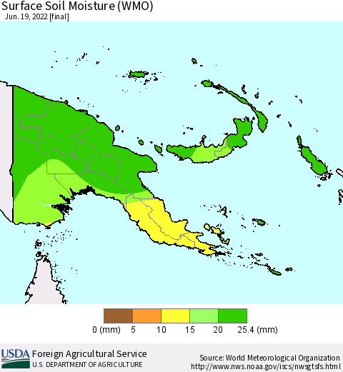 Papua New Guinea Surface Soil Moisture (WMO) Thematic Map For 6/13/2022 - 6/19/2022