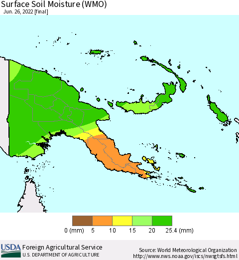 Papua New Guinea Surface Soil Moisture (WMO) Thematic Map For 6/20/2022 - 6/26/2022