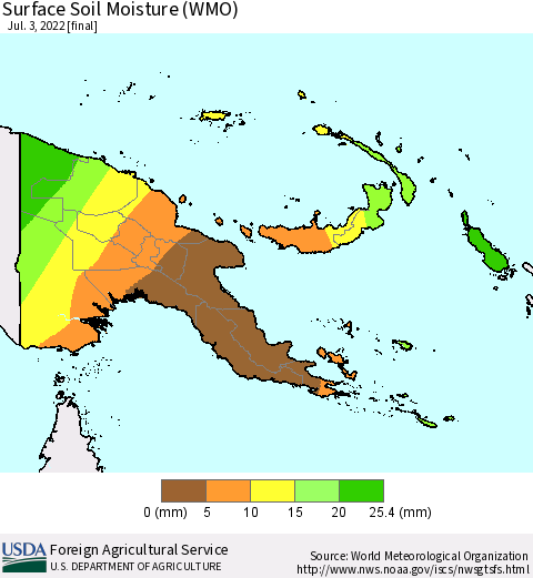 Papua New Guinea Surface Soil Moisture (WMO) Thematic Map For 6/27/2022 - 7/3/2022