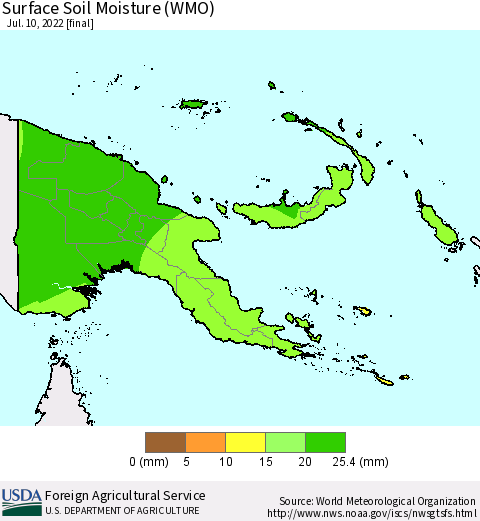 Papua New Guinea Surface Soil Moisture (WMO) Thematic Map For 7/4/2022 - 7/10/2022