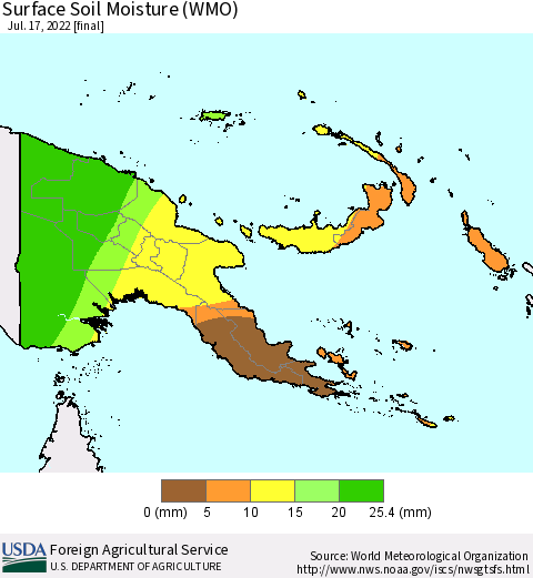 Papua New Guinea Surface Soil Moisture (WMO) Thematic Map For 7/11/2022 - 7/17/2022