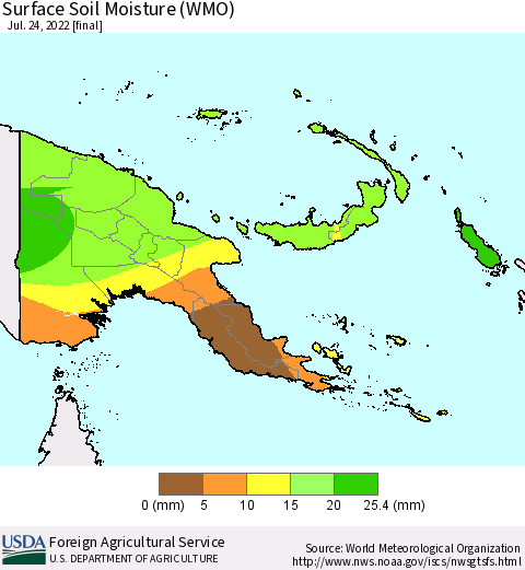 Papua New Guinea Surface Soil Moisture (WMO) Thematic Map For 7/18/2022 - 7/24/2022