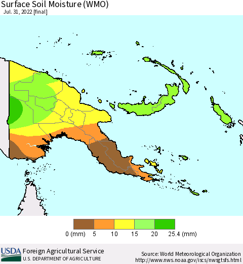 Papua New Guinea Surface Soil Moisture (WMO) Thematic Map For 7/25/2022 - 7/31/2022