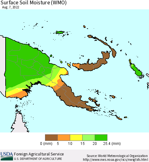 Papua New Guinea Surface Soil Moisture (WMO) Thematic Map For 8/1/2022 - 8/7/2022