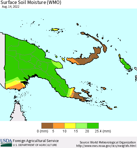 Papua New Guinea Surface Soil Moisture (WMO) Thematic Map For 8/8/2022 - 8/14/2022